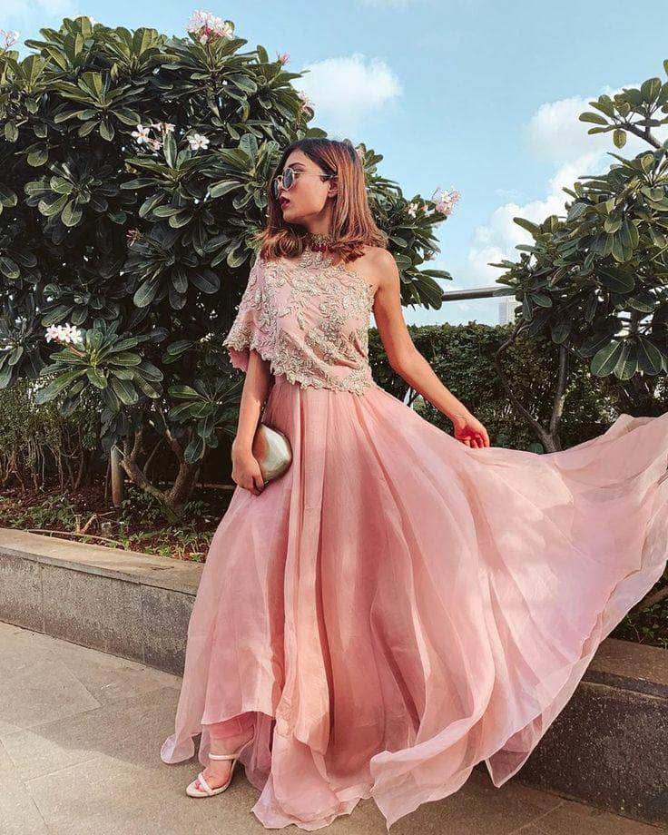 Buy Stylish Pink Taffeta Silk Woven Design Indo-western Gown For Women  Online In India At Discounted Prices